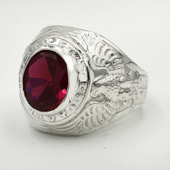 Ruby 4.74 Cts Large US Navy Ring .925 Sterling Silver